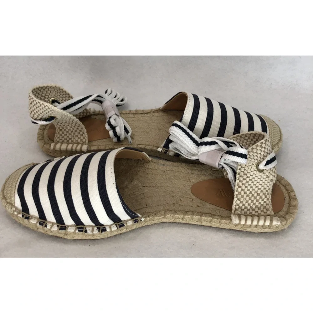 J. Crew Womens Sz 8.5 Striped Espadrille Flats w/Ankle Ties Boho Summer Sandals - Picture 6 of 9
